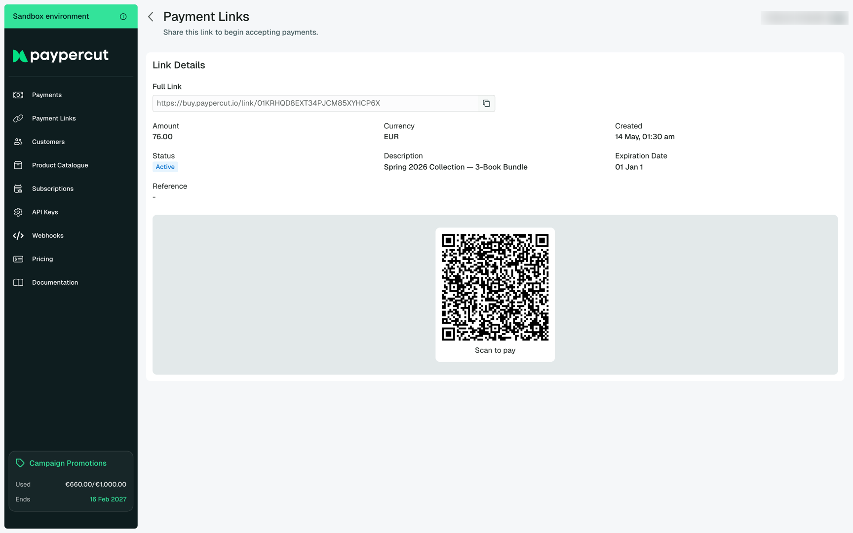 Payment link detail