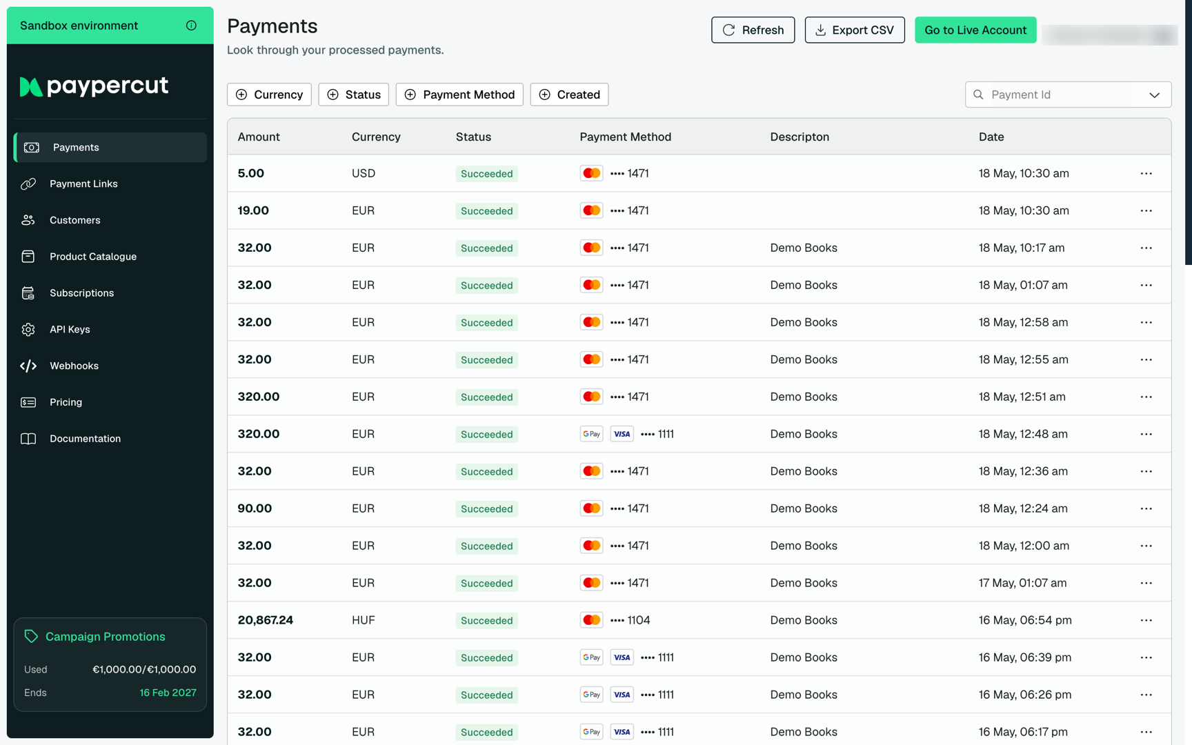 Payments list